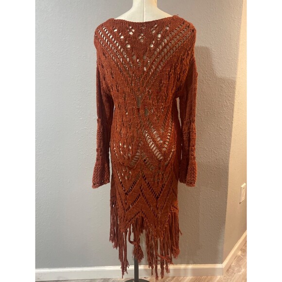 Free People Constellation Crochet Midi Sweater Dress Tunic size S Fringe Hem - Picture 9 of 13